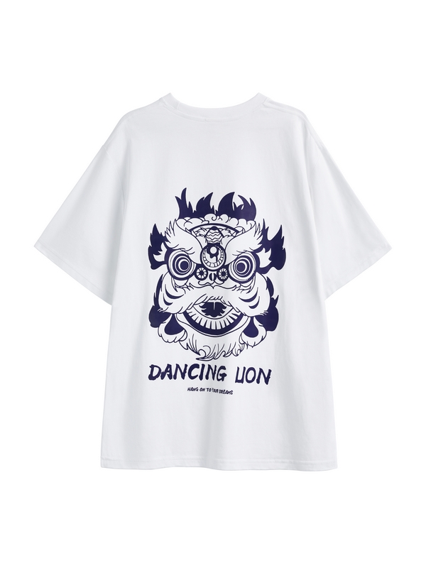 Camiseta de manga corta con estampado de león bailando para hombre