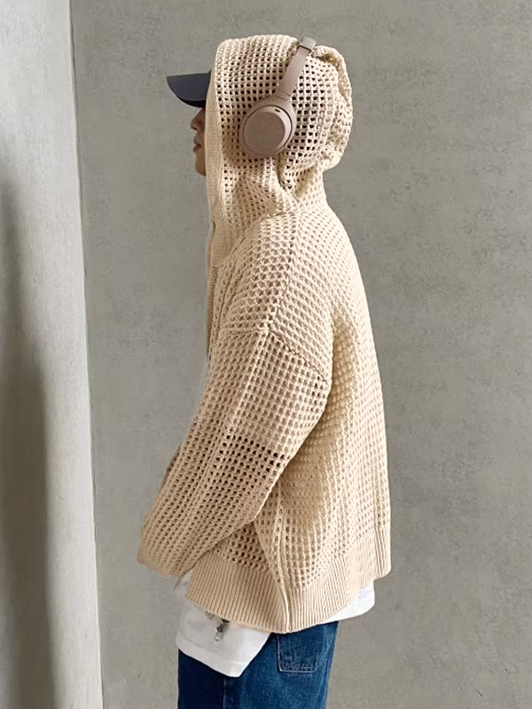 Sudadera con capucha extragrande de punto con cremallera y abertura para hombre
