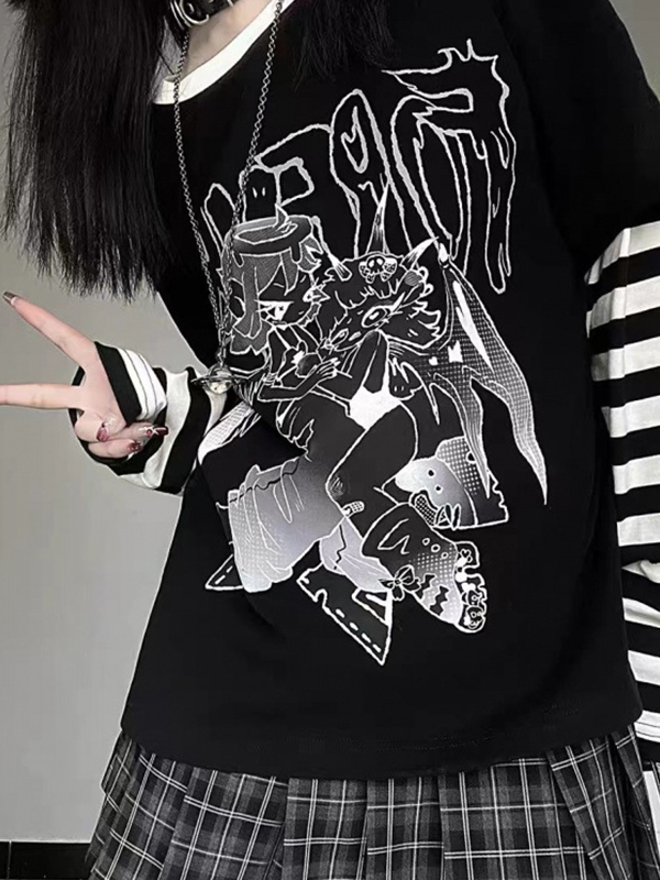 Conjunto de dos piezas de manga larga de imitación de subcultura dulce y genial