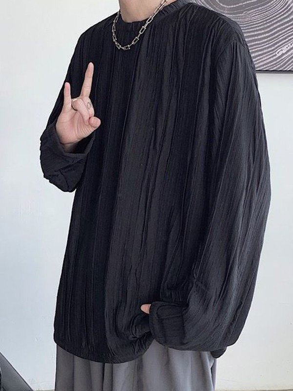 Camiseta de manga larga con cuello redondo de crepé para hombre