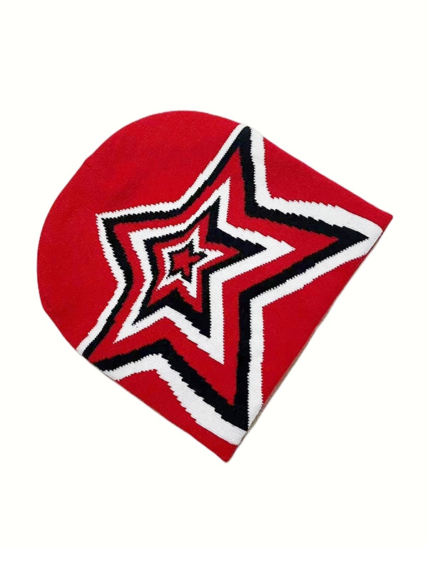 Gorro Beanie de jacquard con estrellas de colores en contraste
