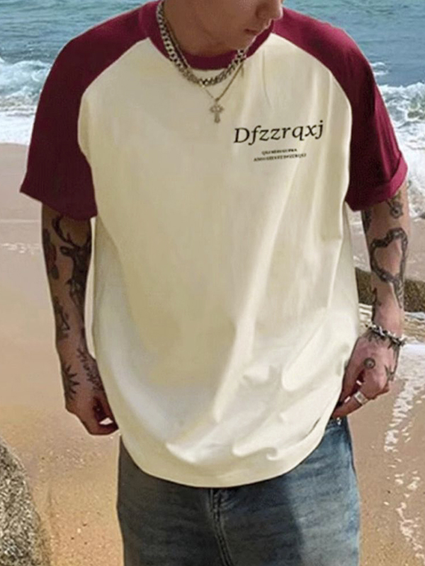 Camiseta de manga corta con estampado de letras raglán para hombre