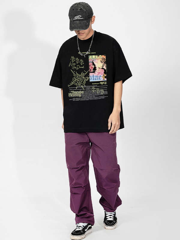 Camiseta extragrande de manga corta con estampado de letras abstractas para hombre