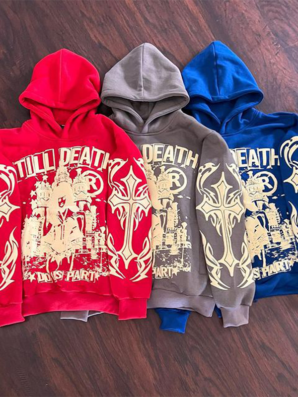 Sudadera con capucha de manga larga de gran tamaño con letras cruzadas