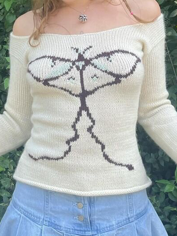 Jerseys de cuello redondo y manga larga con diseño de mariposa