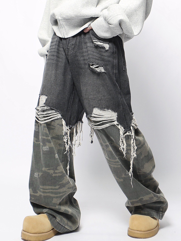 Vaqueros holgados con bloques de color para hombre