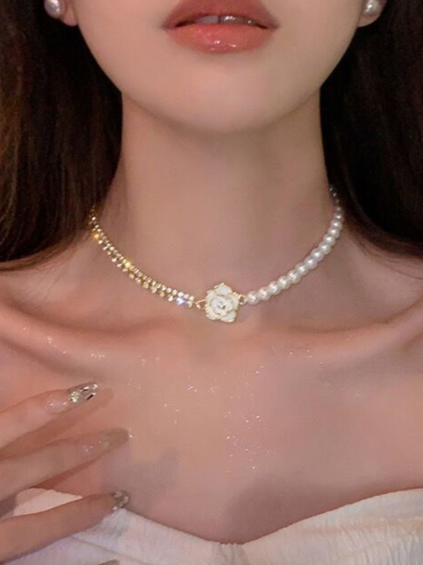 1 collar vintage de perlas de camelia