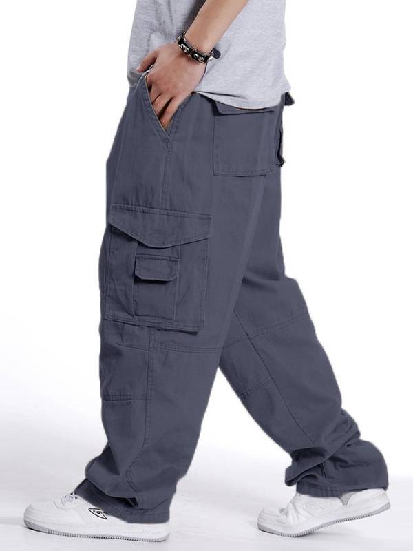 Pantalones tipo cago sueltos con cinturón de hebilla para hombre