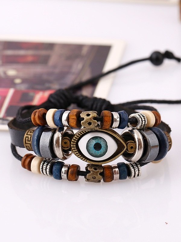 Pulsera de múltiples capas con cuentas de patrón de ojos boho vintage
