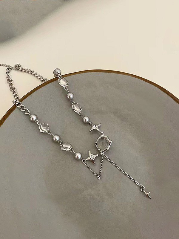 Collar de cadena de cuentas de estrella de diamantes de imitación
