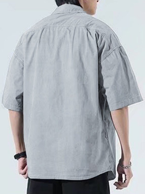 Camisa cargo informal con botones y manga corta para hombre