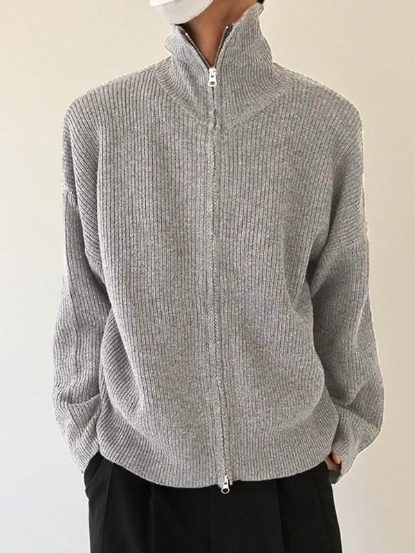 Suéter tipo cárdigan con cremallera de color liso para hombre
