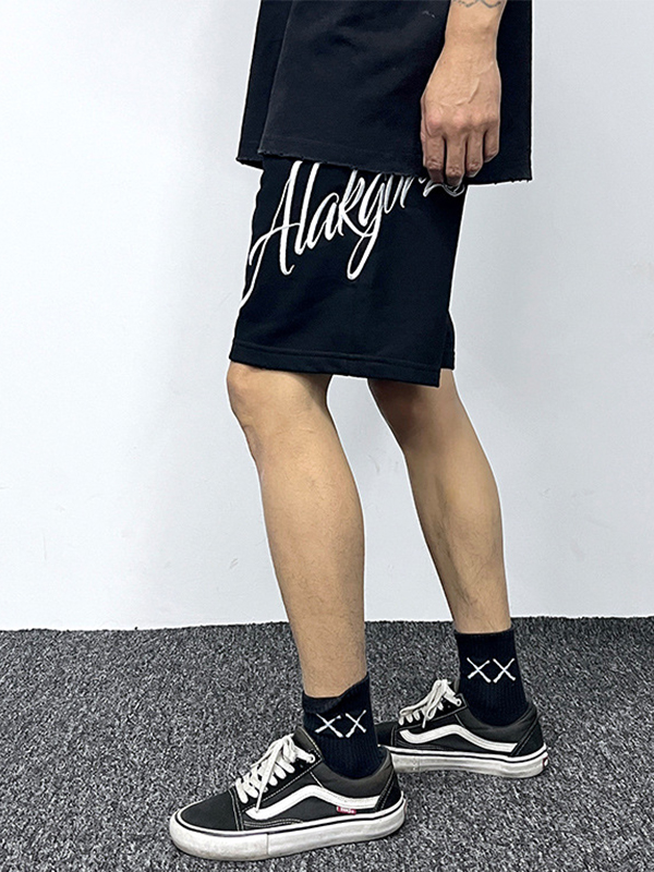 Pantalones cortos con letras bordadas informales, rectos y sueltos para hombre