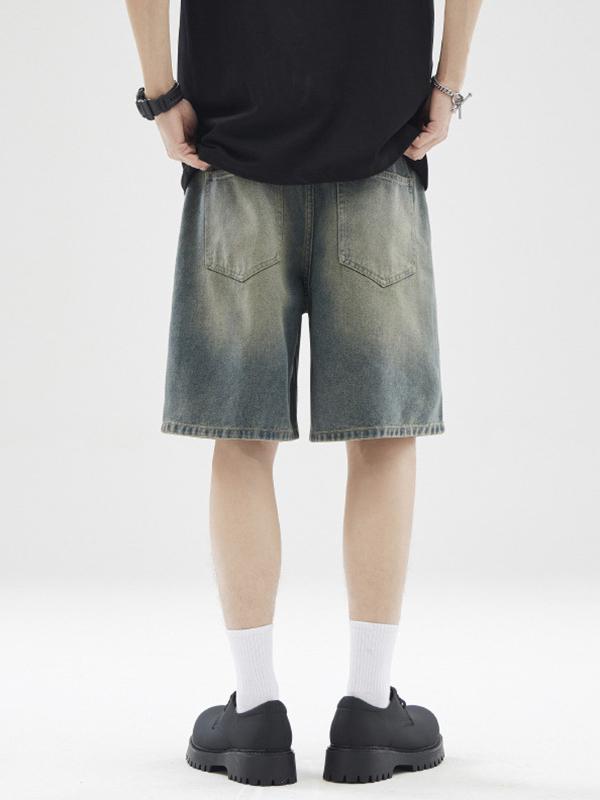 pantalones cortos de mezclilla casuales sueltos con estampado de letras para hombre